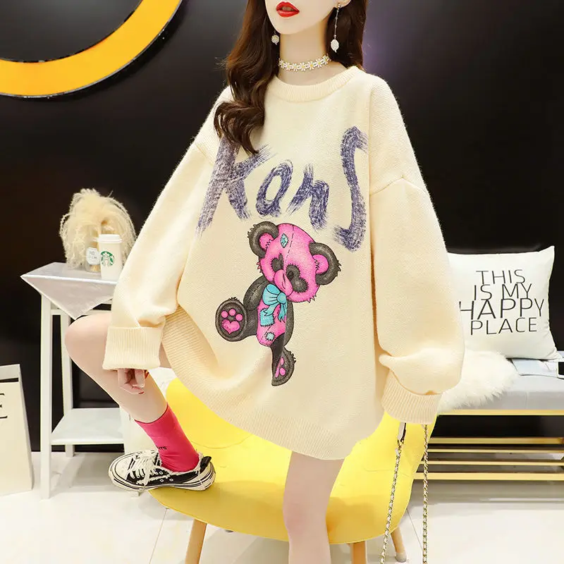 New arrival round neck lovely cartoon print women knitted  jumper