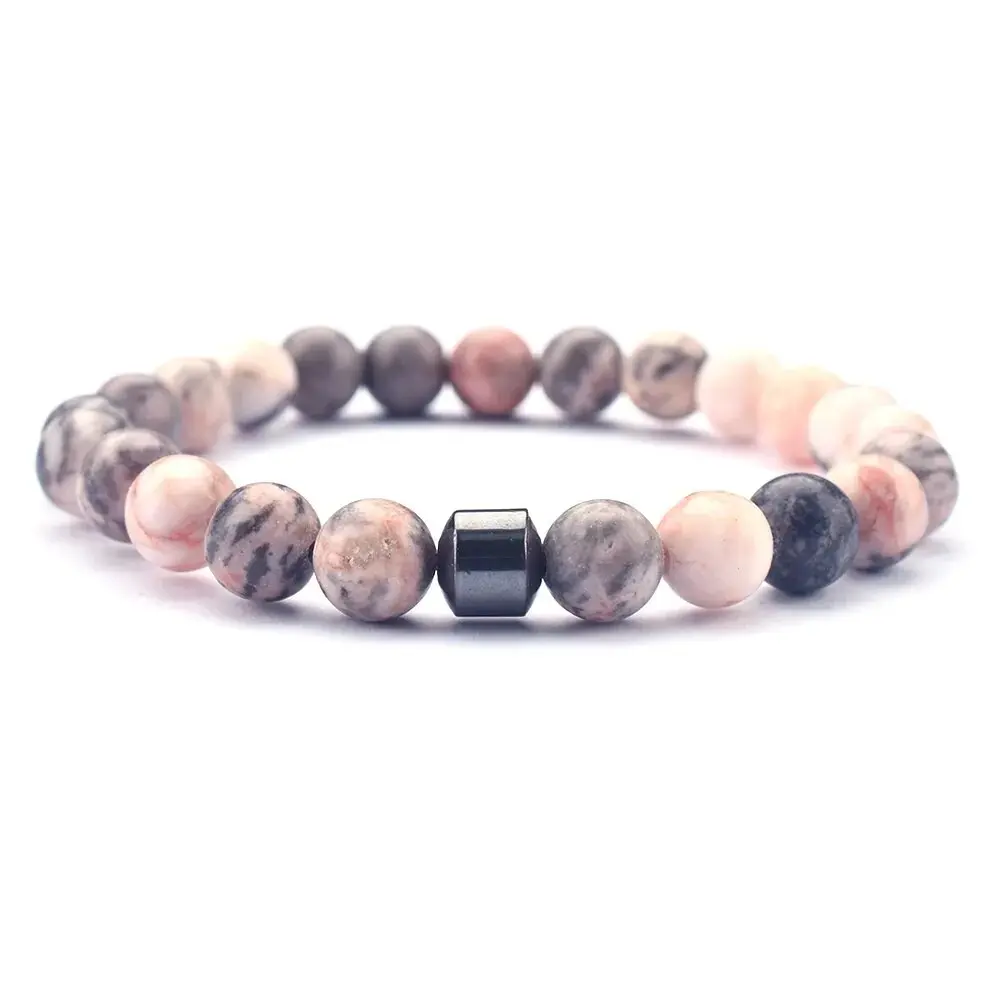 hot selling Wholesale Healing Stone Beads Bracelet Natural Gemstone Picasso Jasper and Magnetic Hematite Jade Bracelet Custom