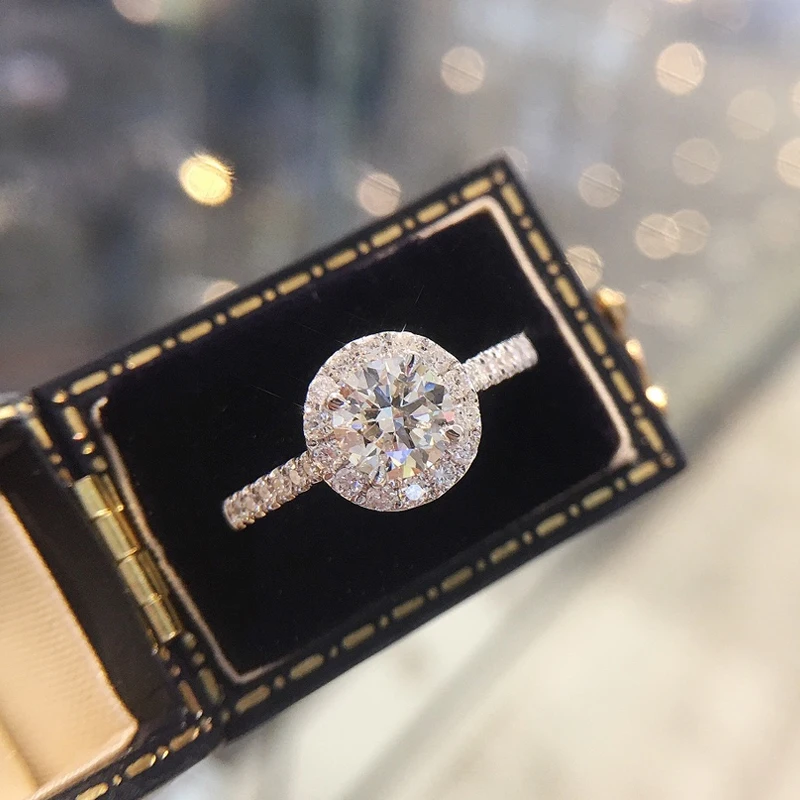 Luxury Jewelry 18k 14k white gold Round 1 Carat Engagement Natural Diamond Ring with Appraisal Certificate