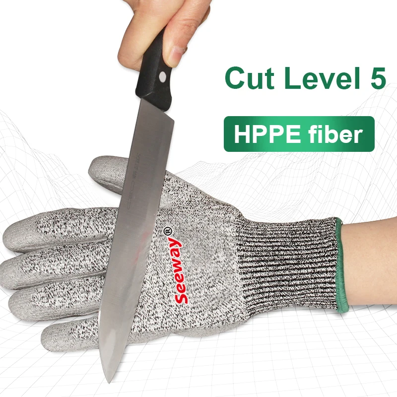 Seeway Cut level 5 PU Grip Cut Resistant Gloves Cut Resistance Level 5 Knit Anti Cutting Gloves