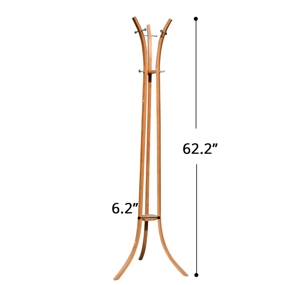 Bamboo Coat Rack Sturdy Wooden Coat Rack Stand, Free Standing Tree Hanger with 4 Sections & 8 Hooks
