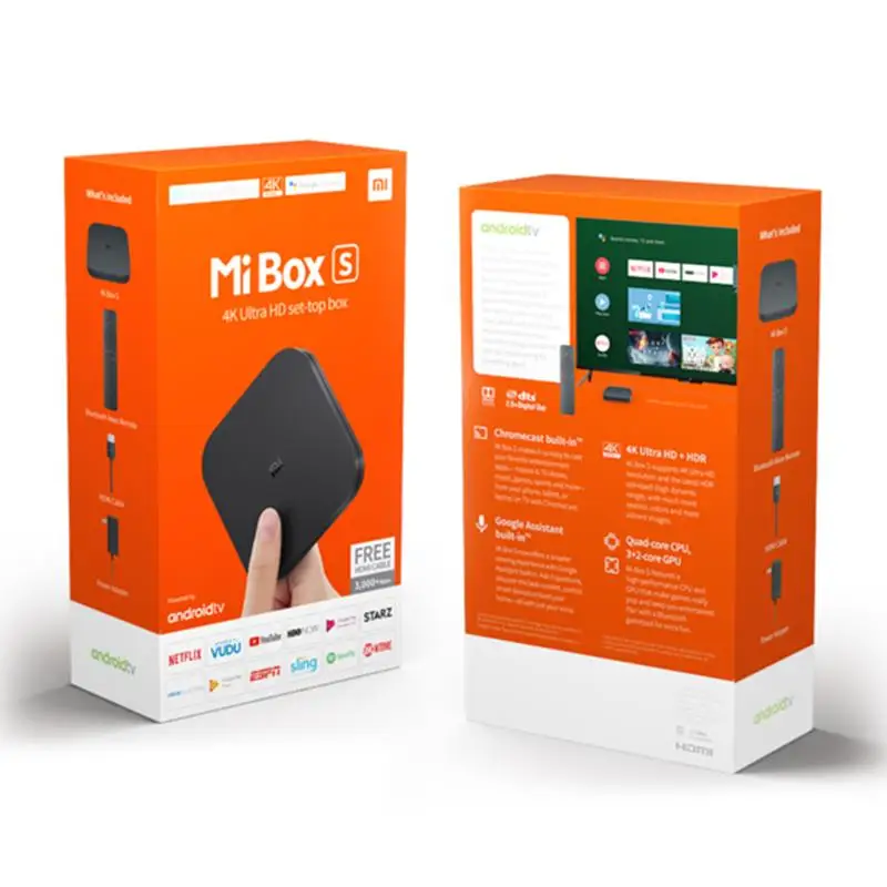 ТВ-приставка Xiaomi Mi Box S 4K HDR Android Google Assistant удаленный потоковый медиаплеер xiaomi версия