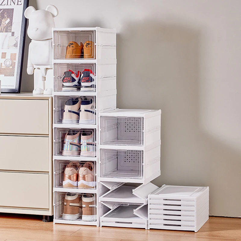 Free installation shoebox Transparent shoe cabinet storage box Home simple shoe rack Plastic foldable shoe cabinet with cover