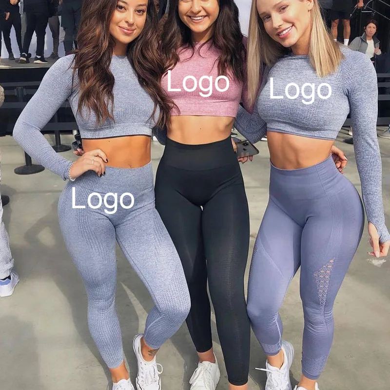 Сексуальная Спортивная одежда с длинным рукавом из 2 предметов для активного отдыха большого размера одежда для фитнеса бесшовная одежда для спортзала тренировок йоги комплекты для женщин