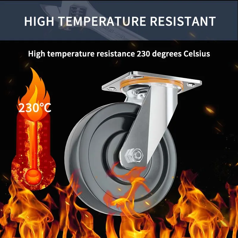 3/4/5/6/8  Inch Baking Trolley Castor High Temperature Swivel Heavy Duty Glass Filled Nylon Casters For BBQ and bakery