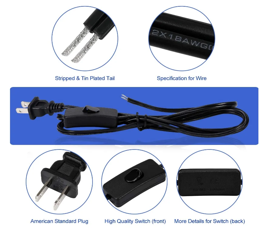 american e12 inline on/off  switch US salt lamp cord