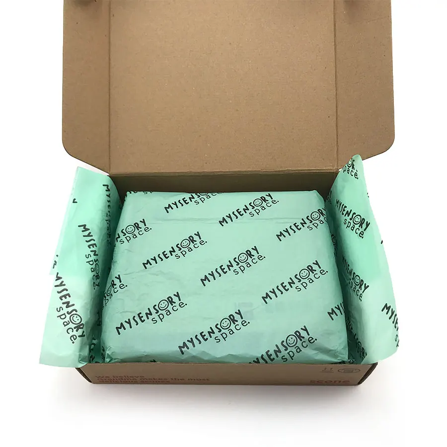 2024 High Quality Custom Thin White Tissue Wrapping Paper Packing with Blue Logo printed for tshirt