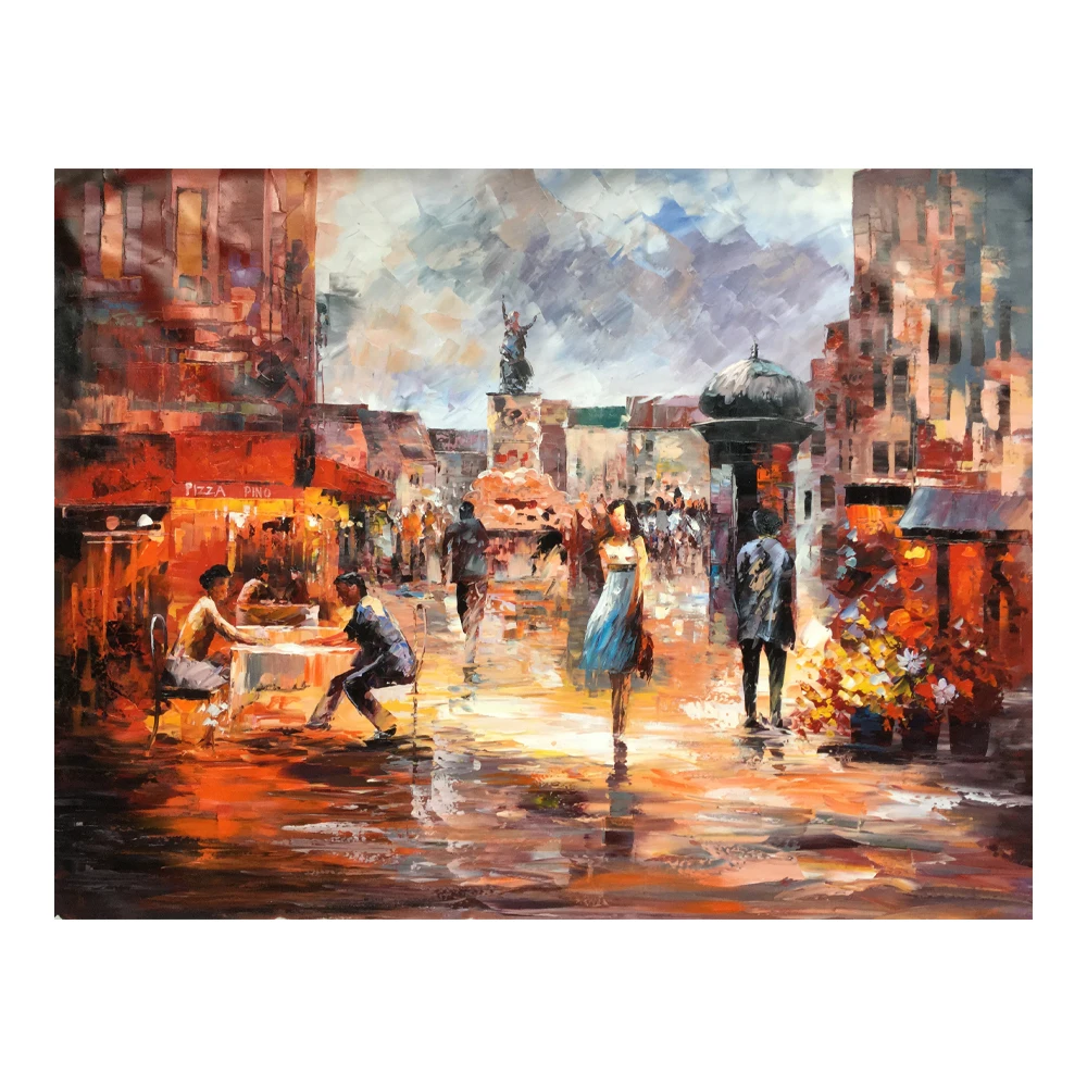 Wholesale Custom Abstract Canvas Wall Art Famous Paris Street Scenery Handmade Oil Painting