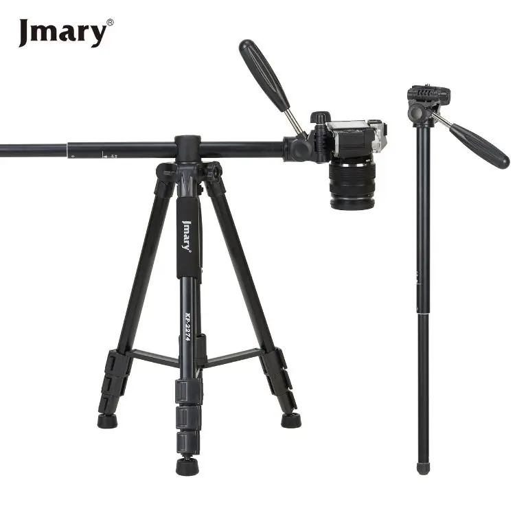 Jmary KP2274 Horizontal Rotatable Center Column Lightweight Travel Aluminum Stand Professional Camera Tripod