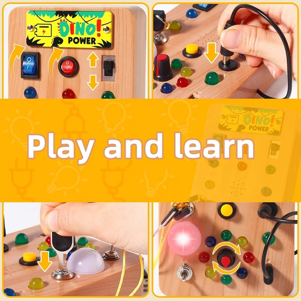Kaili early educational circuit busy board sensory toy montessori diy dino sticker electronic switch busy board with led light