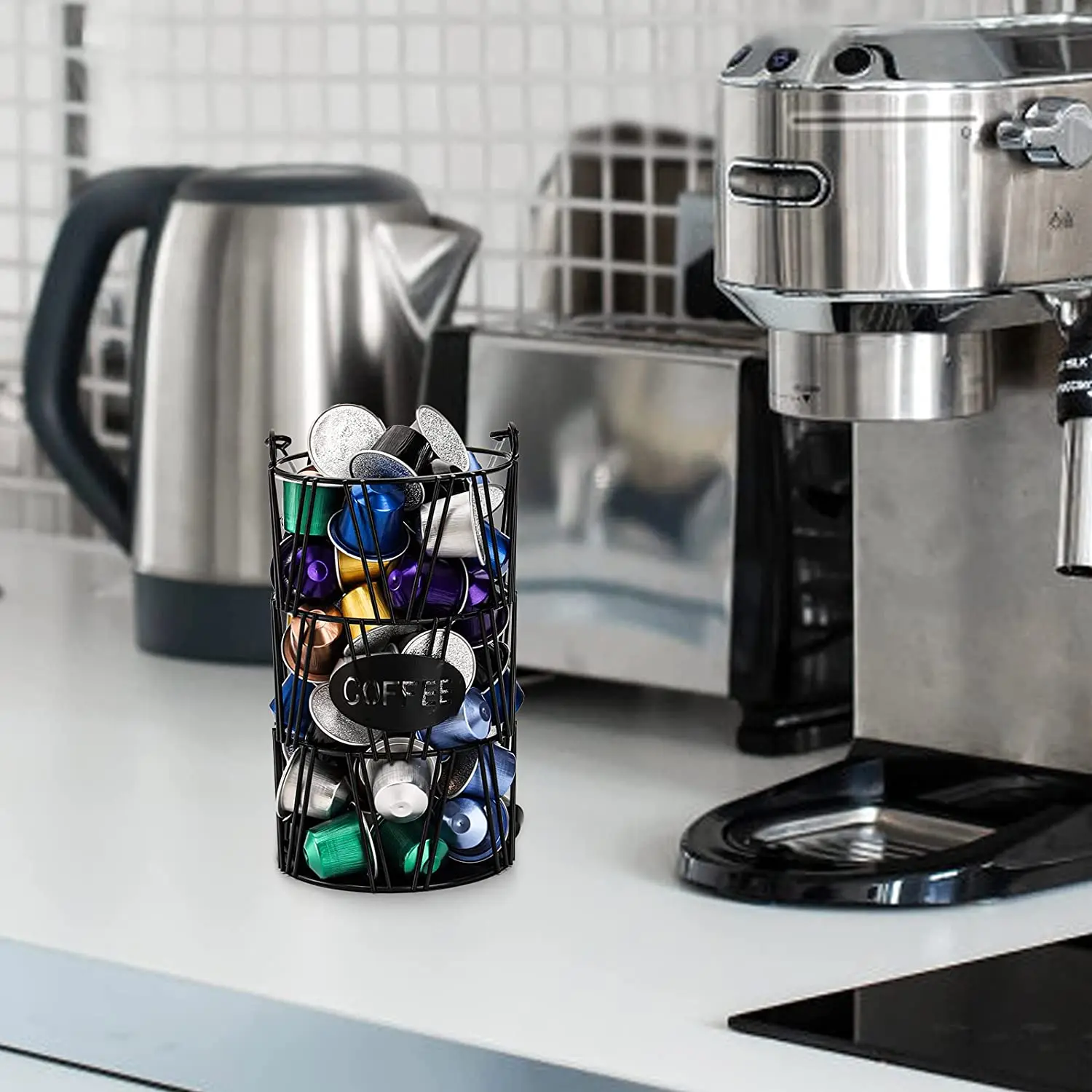 Large Capacity Black 2 Pack Table Kitchen Metal Wire Espresso Storage Coffee Pod Basket with Handle