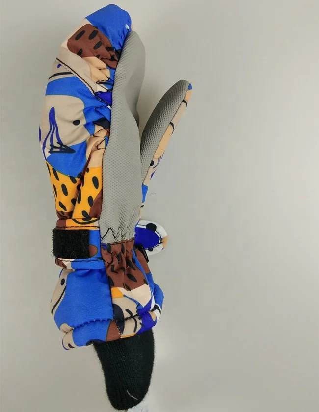 Детские зимние теплые лыжные варежки с мультяшным принтом