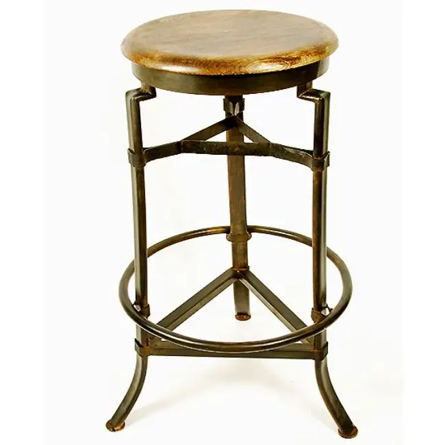 Industrial & Vintage Indian Iron Metal Bar Stool with Wooden Seat Swivel Feature for Home Bar Farmhouse Apartment or Villa