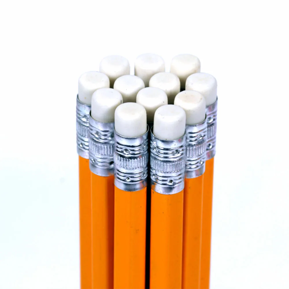 promotional logo printed  pencil graphite white linden wood yellow hb pencil with muti-color ferrul pencil school hb lapiz