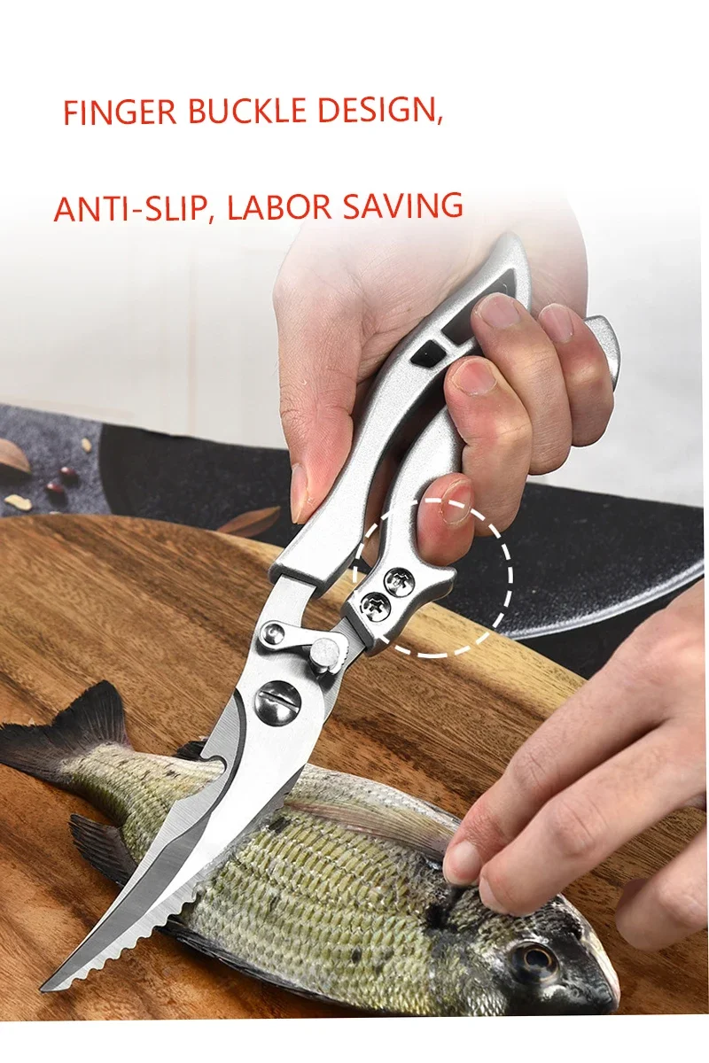 Multifunctional Stainless Steel Kitchen Scissors Food Scissors Chicken Bone Meat Fishing Crab Greens Cutting Trimming Scissors