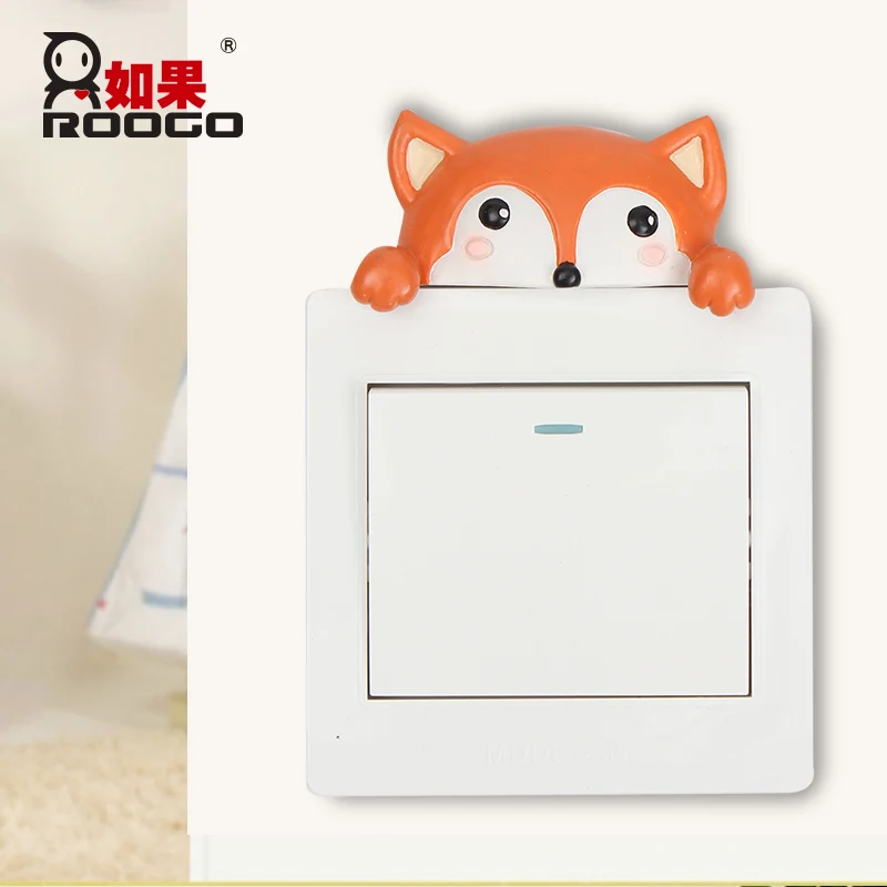 ROOGO Kwaii Resin 3D Animal Light Switch Sticker Nursery Bedroom Dorm Wall Decor Giift Item