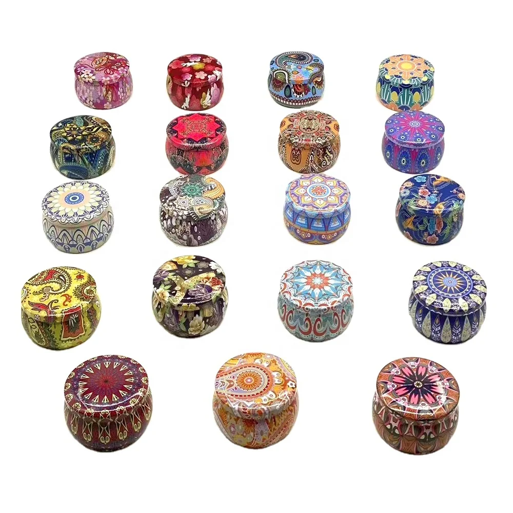 Various Pattern Empty Round Jars Candy Crafts Storage Containers Metal Box 4.4oz Candle Tin Can