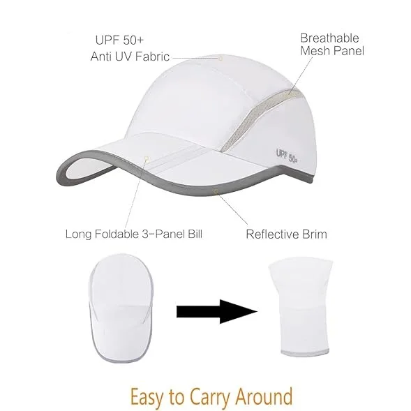 Custom Unisex UPF 50 Water Resistant Breathable 5 Panel Unstructured Golfs Baseball Cap Hat with Foldable Long Large Bill