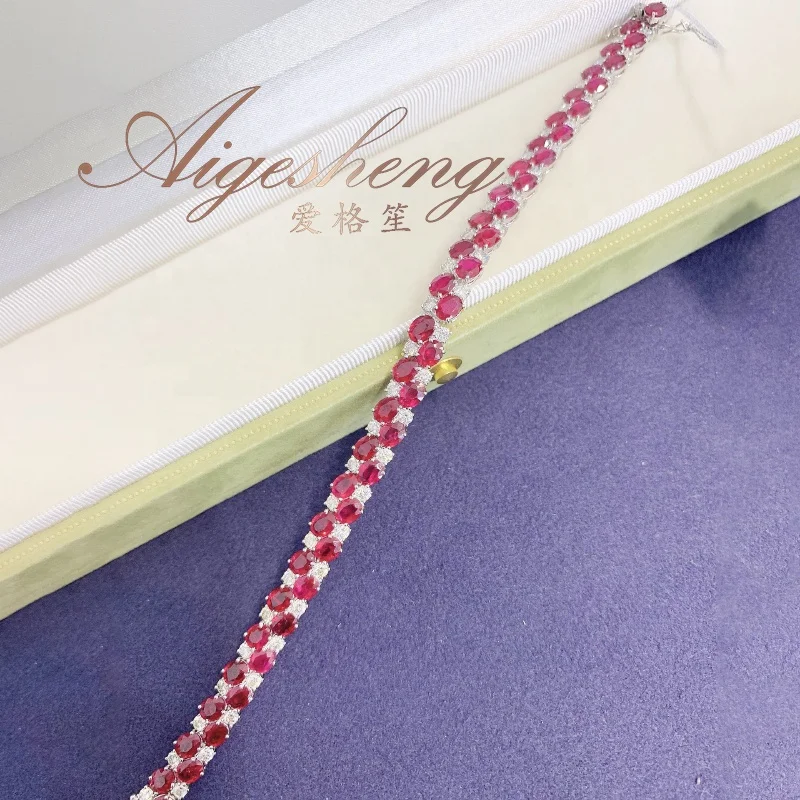 Aigesheng Classic 18K Real Gold Natural Ruby Natural Diamond Rings Au750 Gemstone Jewelry For Ladies