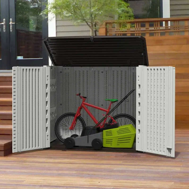 Outdoor New HDPE Horizontal Storage Shed Plastic Base Cabinet Garden Storage Bin for Backyards and Patios