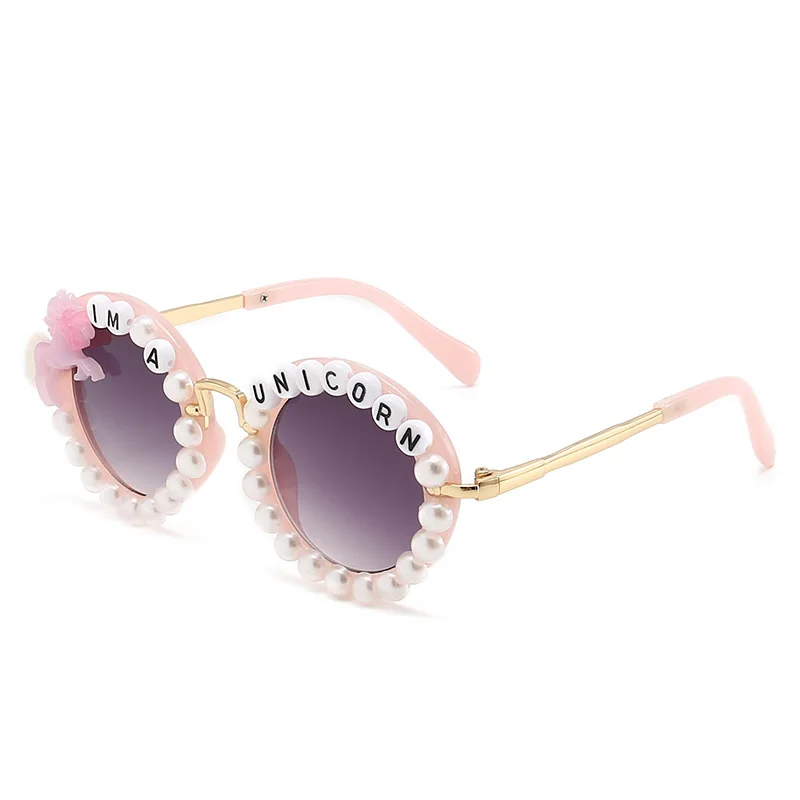 Creative DIY Fun Round Full Frame Sunglasses Girls Kids Fashionable UV Blue/Brown Lenses Black Plastic Lovely Design Logo Lenses