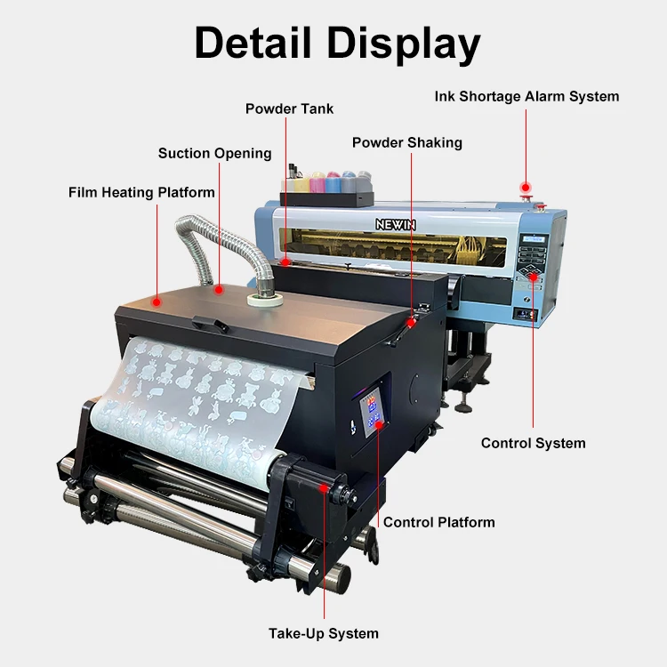 NEWIN Small Print Head 60cm Xp600 Senyang Board Dtf Printer Printing Machine With Oven With 2/4pcs Xp600 Head