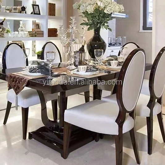 New classy American Dining Table 8-person  black Solid Wood rectangular Dining Table with  6 8 dining chairs