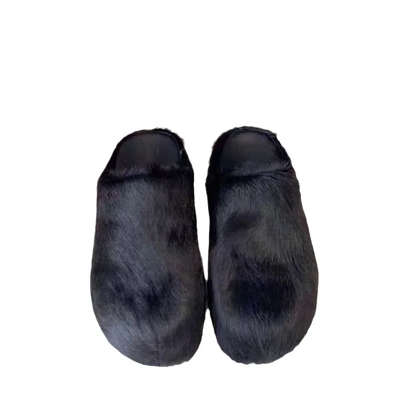 Customized Summer Fashion Indoor Ladies Fur Plush Slippers Women Flat Shoes With Real Fur