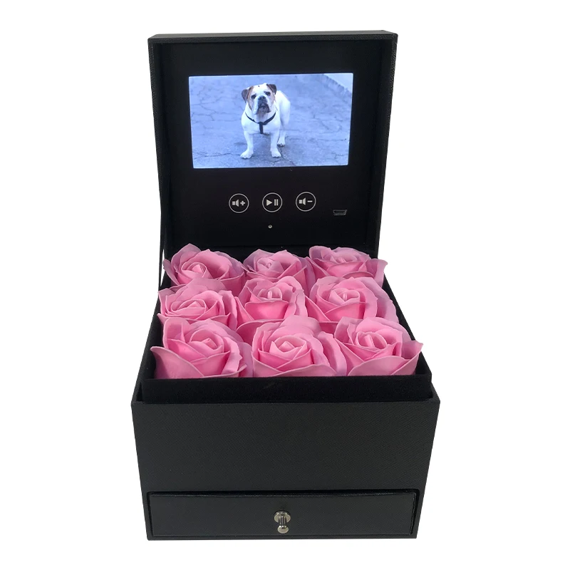
Upload Your Video Lcd Screen Video Drawer Box Packaging With Flower / Gift Drawer Box 