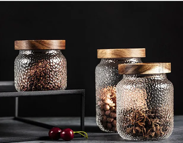 High Borosilicate Glass Food Storage Jars Dampproof Airtight Spice Jar Handmade Acacia Wood Lid Multifunction Glassware Logo