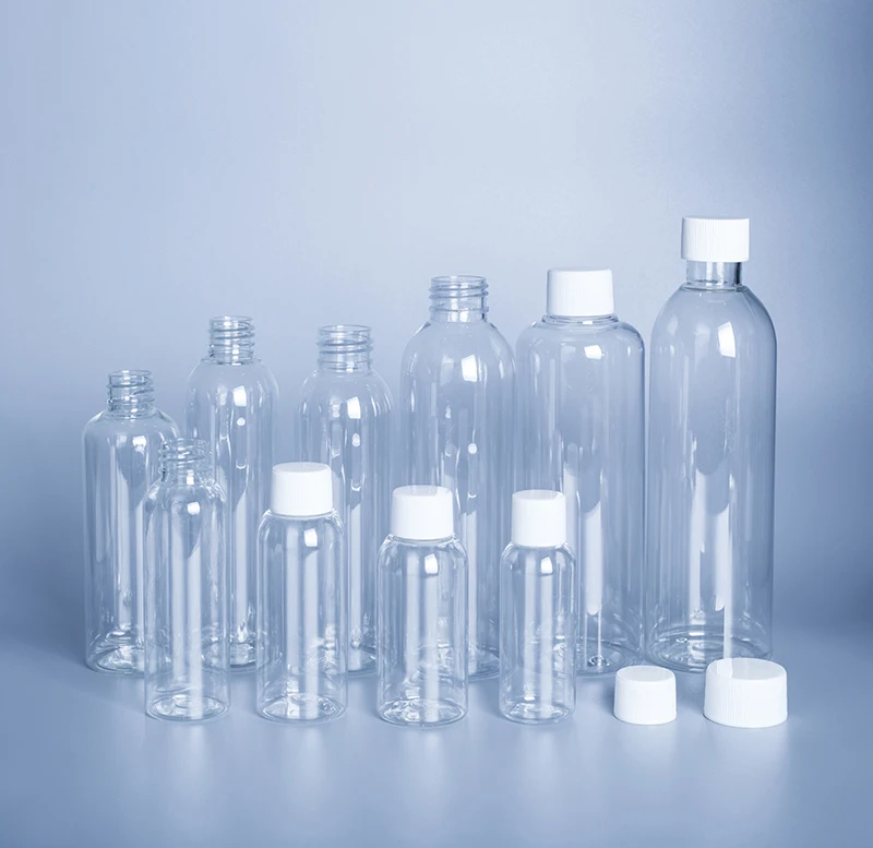 2 oz 4 oz 8 oz clear PET cylinder round glue squeeze empty cosmetic shampoo oil bottled with flip twist pump spray cap