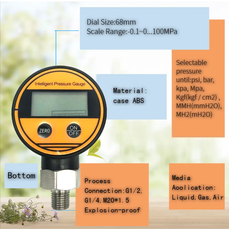 Battery powered air LCD display differential digital pressure gauge