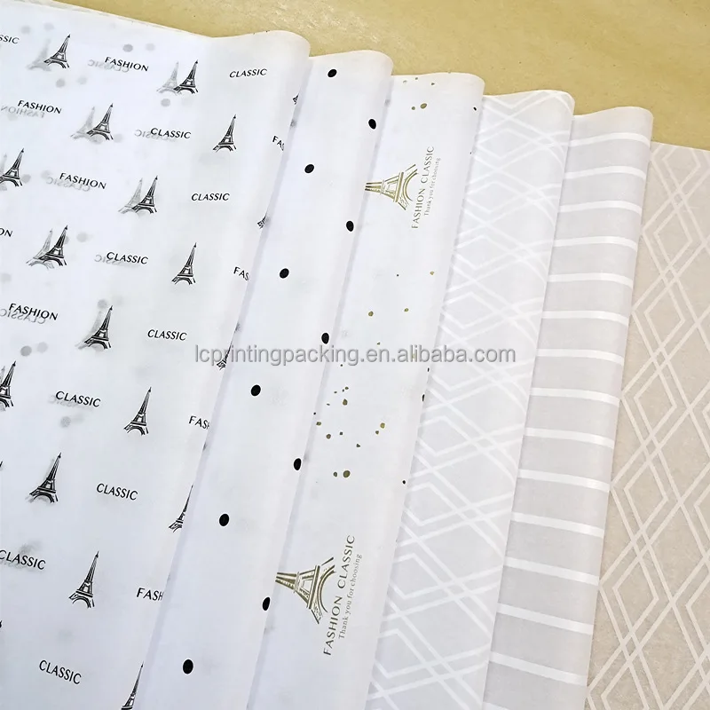 Custom Logo printed clothes wrapping tissue paper 17 gsm gold sliver color printed tissue paper