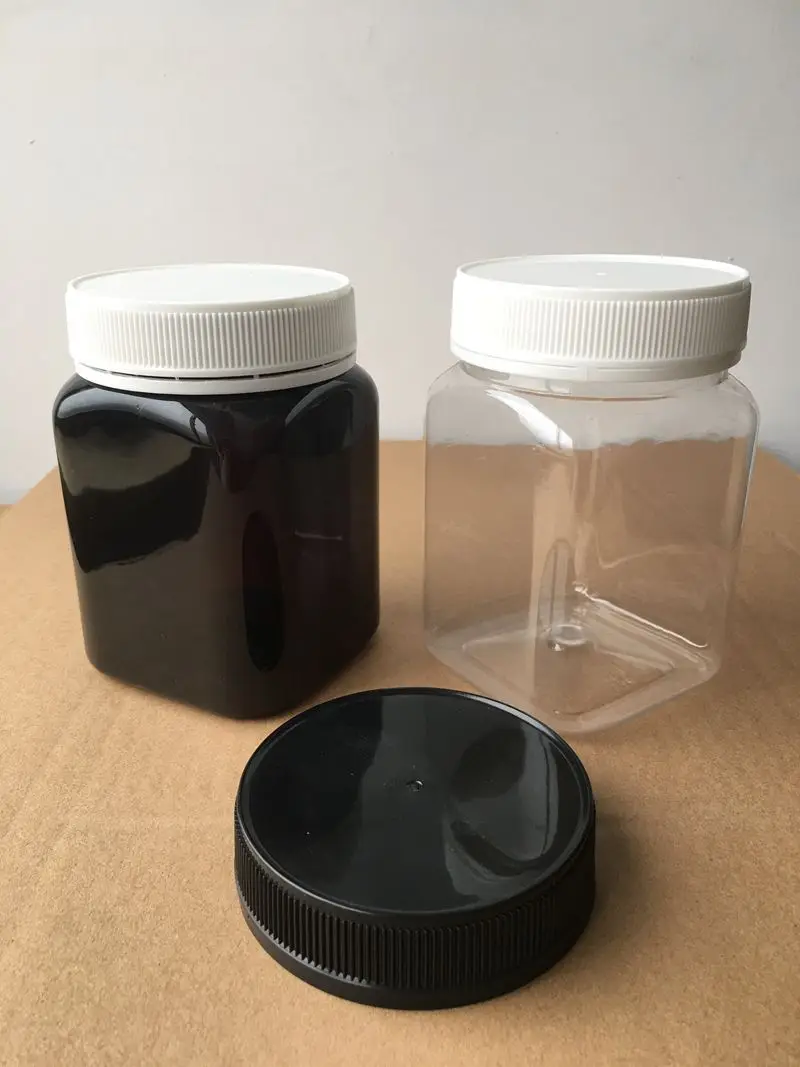 High Quality Food Container Jar for Honey 360ml Water 500ml Size square Plastic with Anti Theft Lid