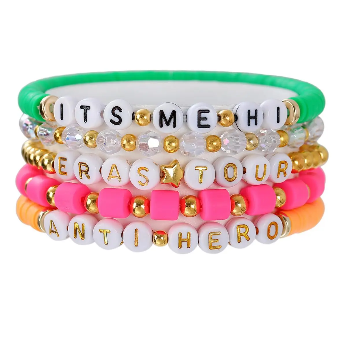 5pcs/set Taylor Fan Bracelet Set Personalized Multilayered Colorful Letter Bead Elastic Bracelets Hand Accessories