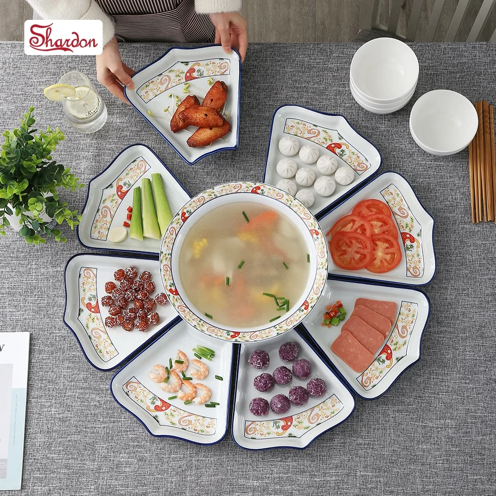 Shardon Creative Lacy Ceramic Plates for Restaurant Serving Food Dishes Set Porcelain Irregular Combination Plate Dinnerware