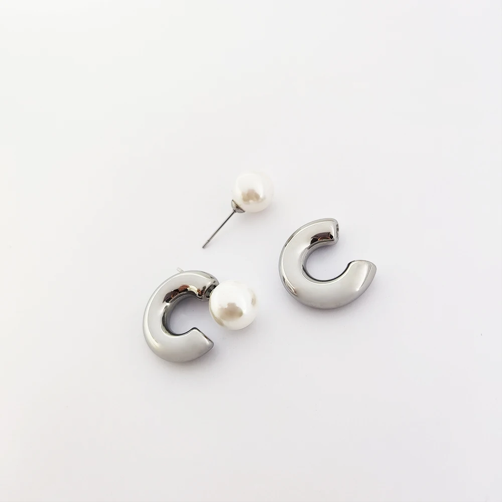 Shell Pearl Hoop Earrings Chunky Earrings Plata 18K Gold Plated Jewelry Silver Pearl Earrings Pearl Jewelry