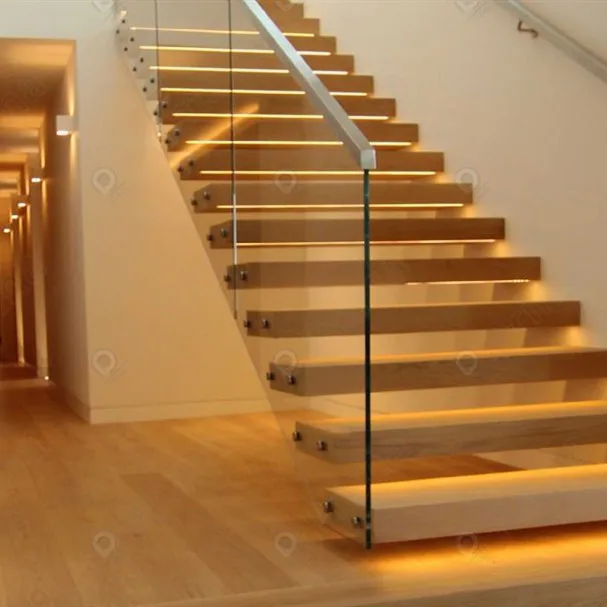 PRIMA Metal Wooden Glass Straight Stairs Modular Staircase Straight Stair Beam Straight Stairs Staircase for Home
