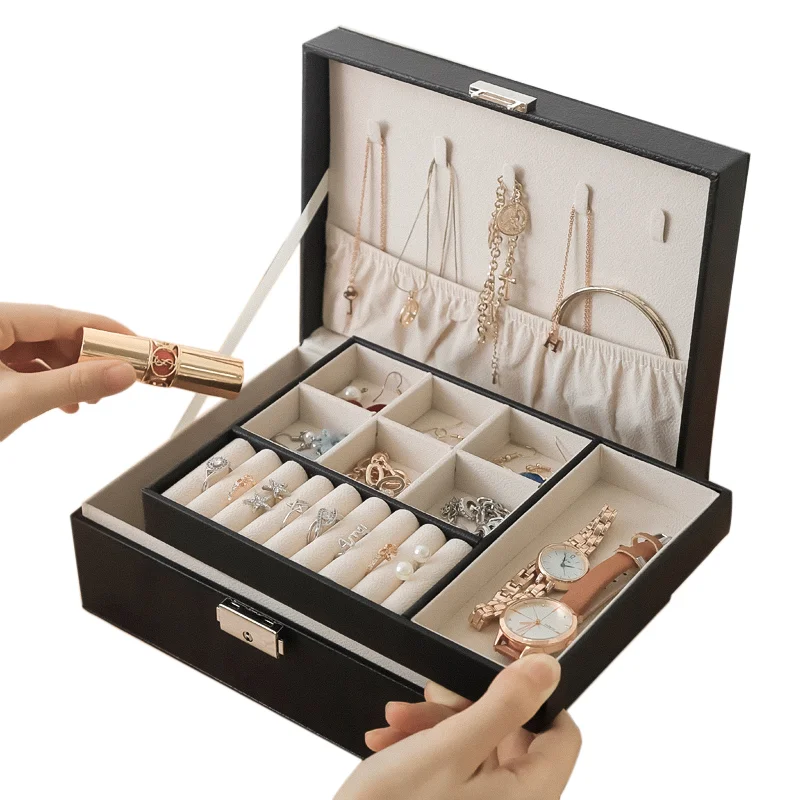 DOUBLE LAYERS  JEWELRY STORAGE BOX,PU JEWELRY ORGANIZER Display box