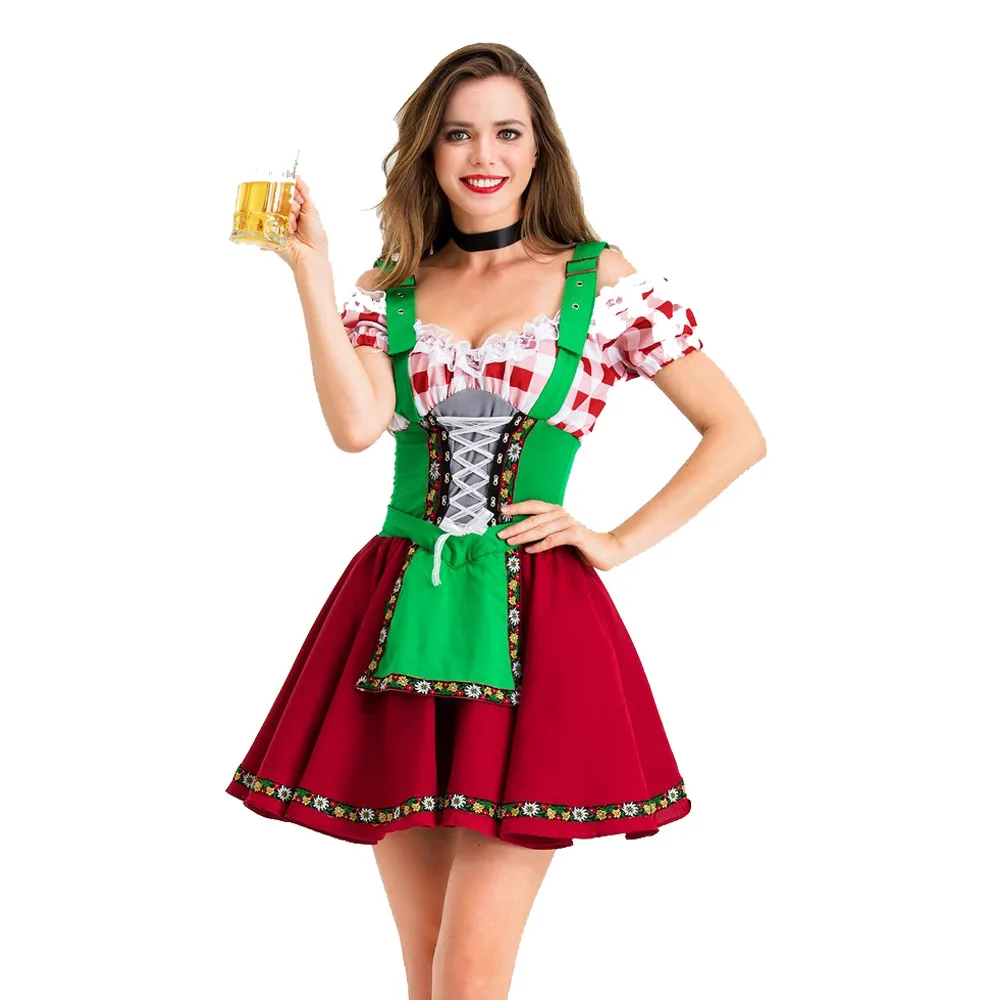 Green Ladies Oktoberf Beer Maid Authentic German Festive Bar Waiter Bavarian Dirndl Peasant Dress
