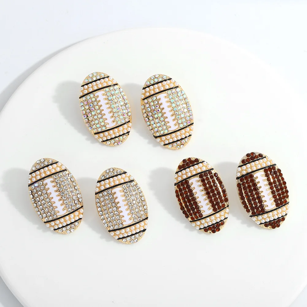 New Fashion Sports Jewelry Iridescent Crystal Football Studs Earrings Lover Foot Ball Club Crystal Rhinestone Football Earring