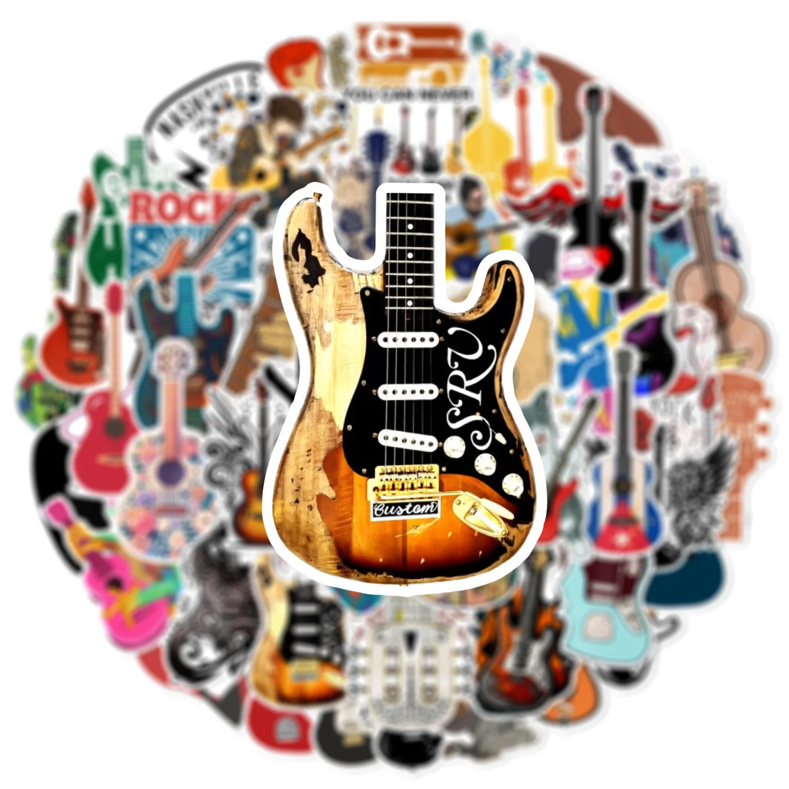 50PCS Vintage rock band musical instrument retro guitar sticker