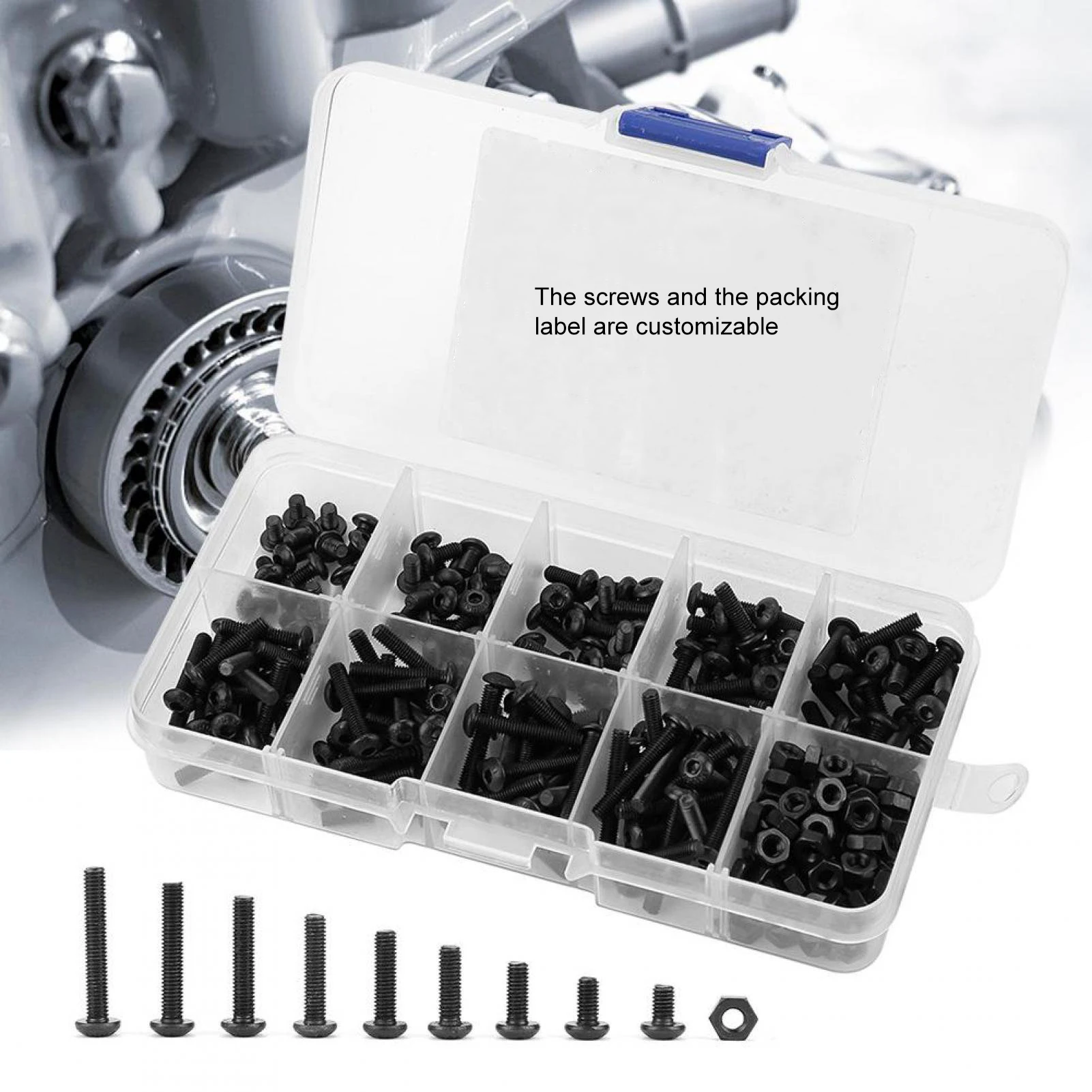 M3 M4 M5 Black Carbon Steel Pan Head Hexagon Socket Screw with Nut 500PCS Boxed Set Customizable