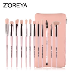 12pcs Eye Makeup Brushes Set Kit Blending Brush Synthetic Hair Makeup Beginner Accept Private Logo Plastic Handle with PU Black
