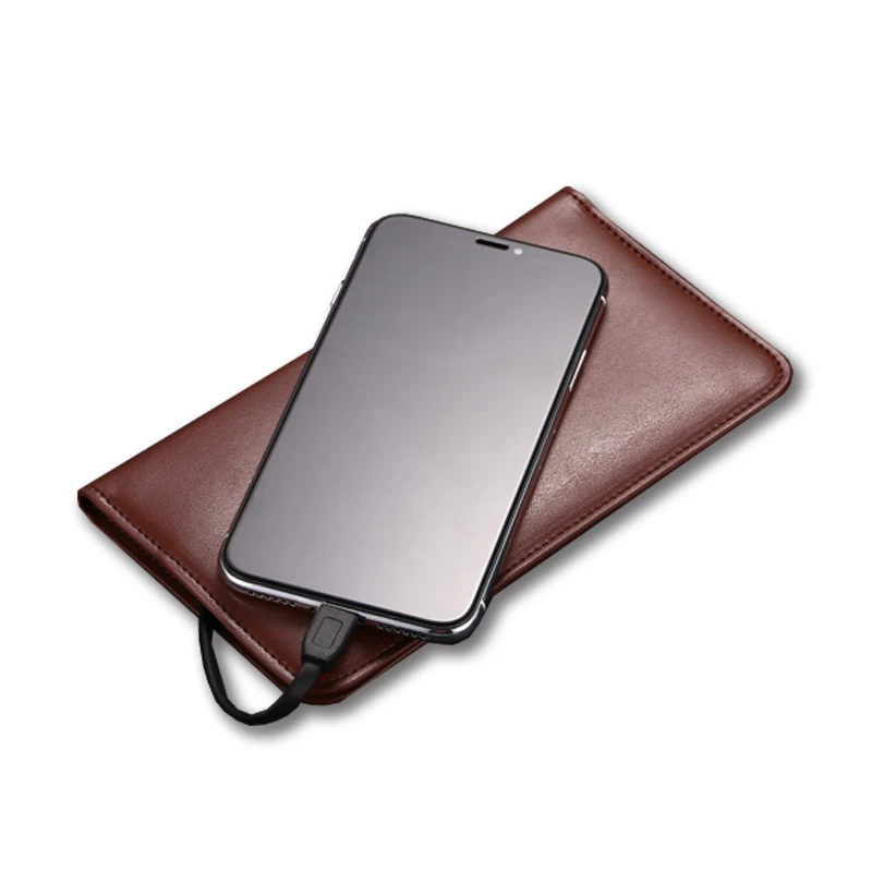 Business style wireless charger leather wallet with power bank and cable
