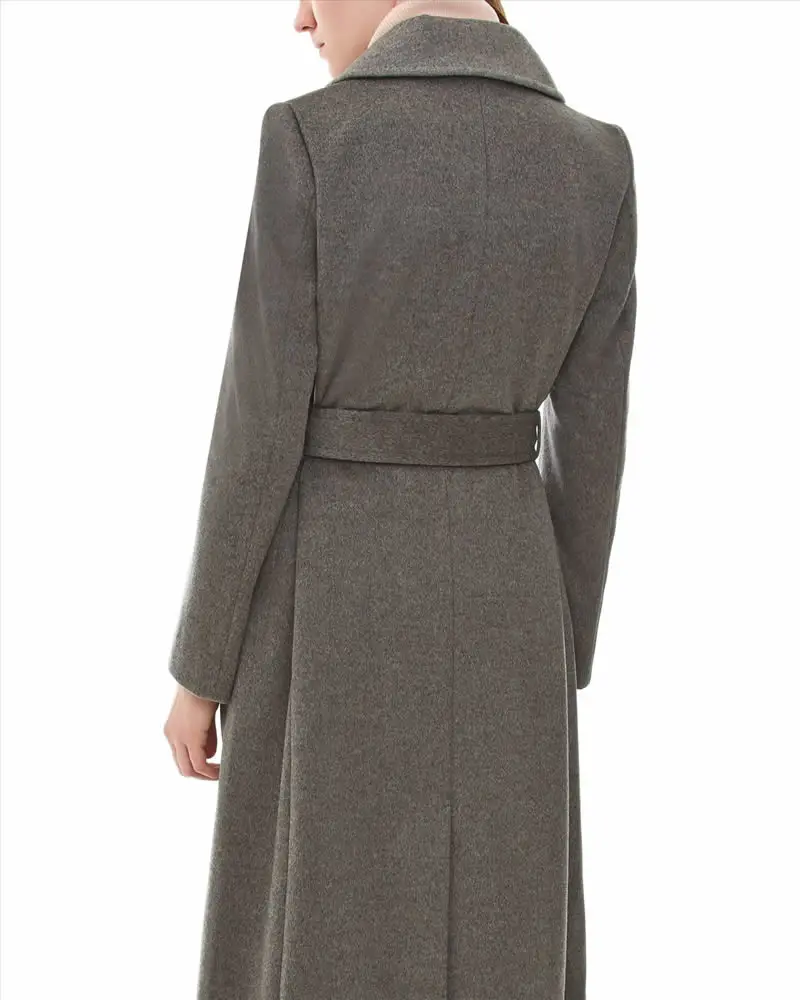Europe Fashion Cashmere Long Coats Woman Wear Wool Blend Coat Wholesale Coat with Belt