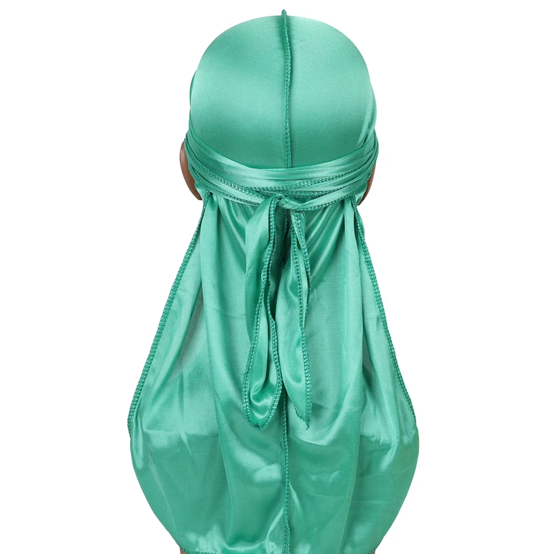 new design imitation silk long tailed turban hat satin material plain durag silky hair Durag