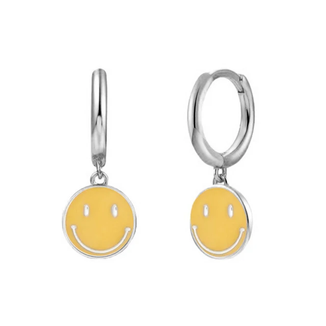 Cute Colorful Enamel Smiley Face Round Shape Hoop Drop Earrings Happy Email Smile Earrings Jewelry