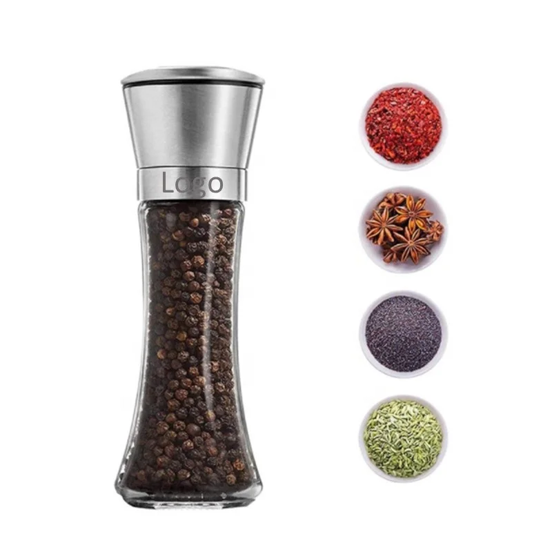 Stainless Steel Kitchen Accessories Gadgets item 2020 Refillable Salt Pepper Shaker Grinder Seasoning Mill Glass Bottle Jar