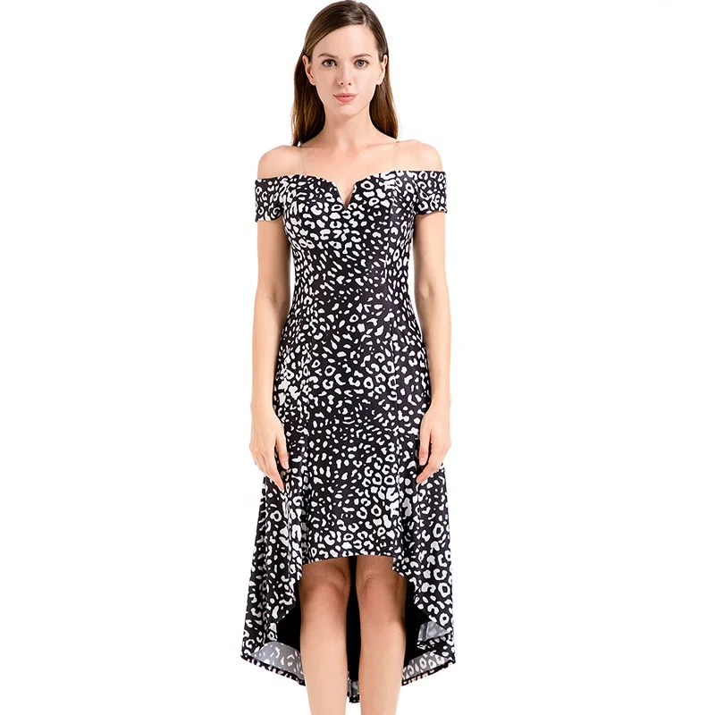 D021 Women Semi-sheer metallic knit off shoulder asymmetric hem midi party dress factory women dress